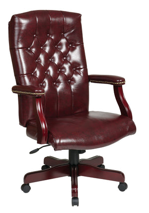 OSP Home Furnishings Traditional Queen Anne Executive Chair Tufted Vinyl High Back with Lumbar Support TEX232-JT4