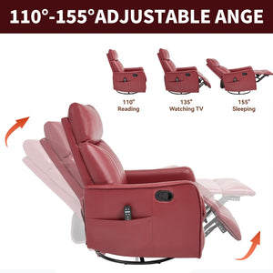 English Elm Blue Fabric Swivel Rocker Recliner with Massage Heat Nodes for Living Room Comfort Red W1803P321820