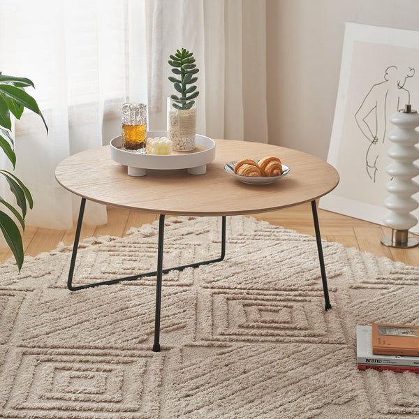 English Elm American Minimalist Round Coffee Table – Stylish Oak Accent For Small Apartments & Modern Living Rooms W3318P306499