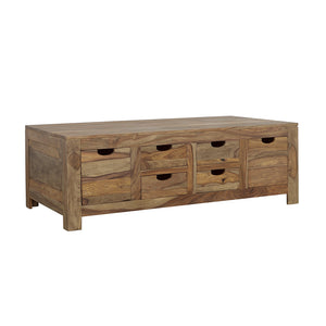English Elm Salishan Sheesham 6-Drawer Coffee Table with Natural Grain, Warm Rustic Finish, Modern Cut-Out Handles and Ample Storage B062P331096