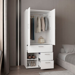 English Elm Alpine Freestanding Wardrobe with Hanging Rod Shoe Storage and Drawers for Bedroom B200S00461