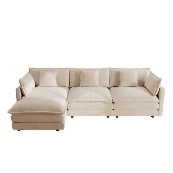 English Elm Free Modular Chenille Sectional Sofa with Reversible Ottoman for Spacious Living Rooms W714S00902
