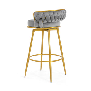 English Elm Christopher Knight Home® - Swivel Counter Height Bar Stools Set of 2 with 180° Turn, Hand-Woven Back, Gold Frame, Velvet Comfort Grey N762P216979E
