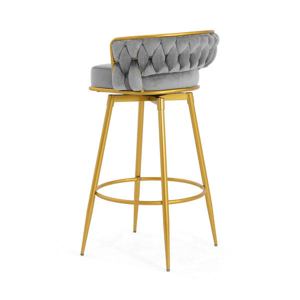 English Elm Christopher Knight Home® - Swivel Counter Height Bar Stools Set of 2 with 180° Turn, Hand-Woven Back, Gold Frame, Velvet Comfort Grey N762P216979E