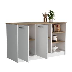 English Elm Ginger Kitchen Island With Open Shelves And Cabinets - Perfect For Meal Prep And Stylish Dining Space B070S00310