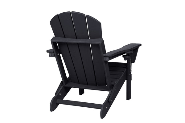English Elm Folding Adirondack Chair Set with Side Table, Weatherproof HDPE Wood-Grain Finish, Cup Holder, 350lb Capacity Black W2103P254643