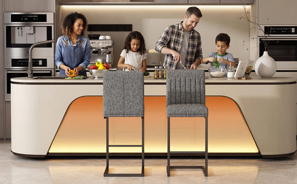 English Elm Faux Leather Counter Stools Set of Two Ergonomic Curved Back Metal Frame Kitchen Seating Dark Gray W5096P400650