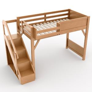 English Elm Twin Low Loft Bed Solid Pine Frame Kids Study Desk Blackboard Storage White Antique Natural W1580S00553