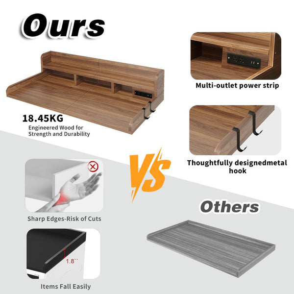 English Elm 2-tier Walnut Laundry Topper with Built-in Power Outlet Folding Surface and Storage W2641P446839