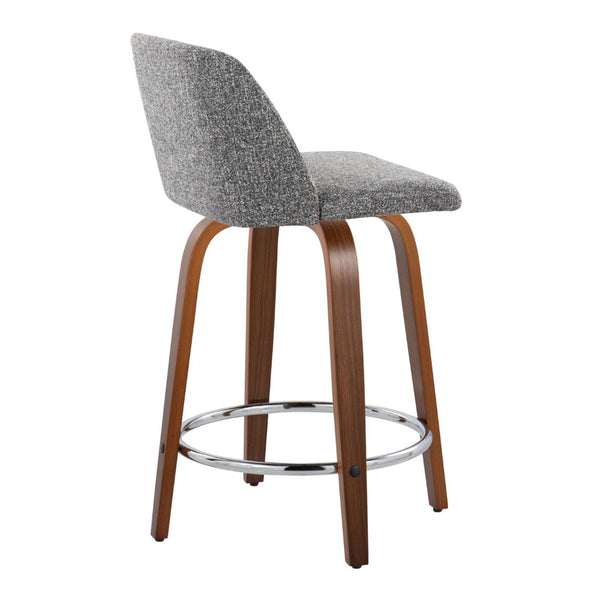 English Elm Toriano 24" Mid-Century Modern Counter Stool Set Of 2 With Swivel, Walnut Wood & Grey Fabric Comfort B202S00114-GIGA