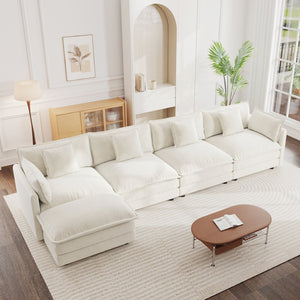 English Elm Modular U Shaped Sectional Sofa with Ottoman Chenille Upholstered 4 Seat Living Room W714S00563