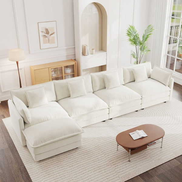 English Elm Modular U Shaped Sectional Sofa with Ottoman Chenille Upholstered 4 Seat Living Room W714S00563