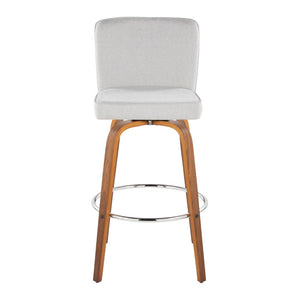 English Elm Fixed-height Swivel Barstools Mid-century Walnut Bentwood Frame Grey Upholstered Set White B202S01924