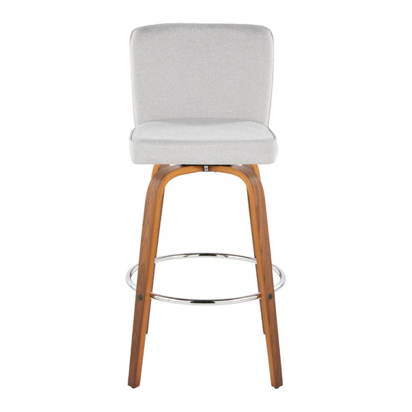 English Elm Fixed-height Swivel Barstools Mid-century Walnut Bentwood Frame Grey Upholstered Set White B202S01924