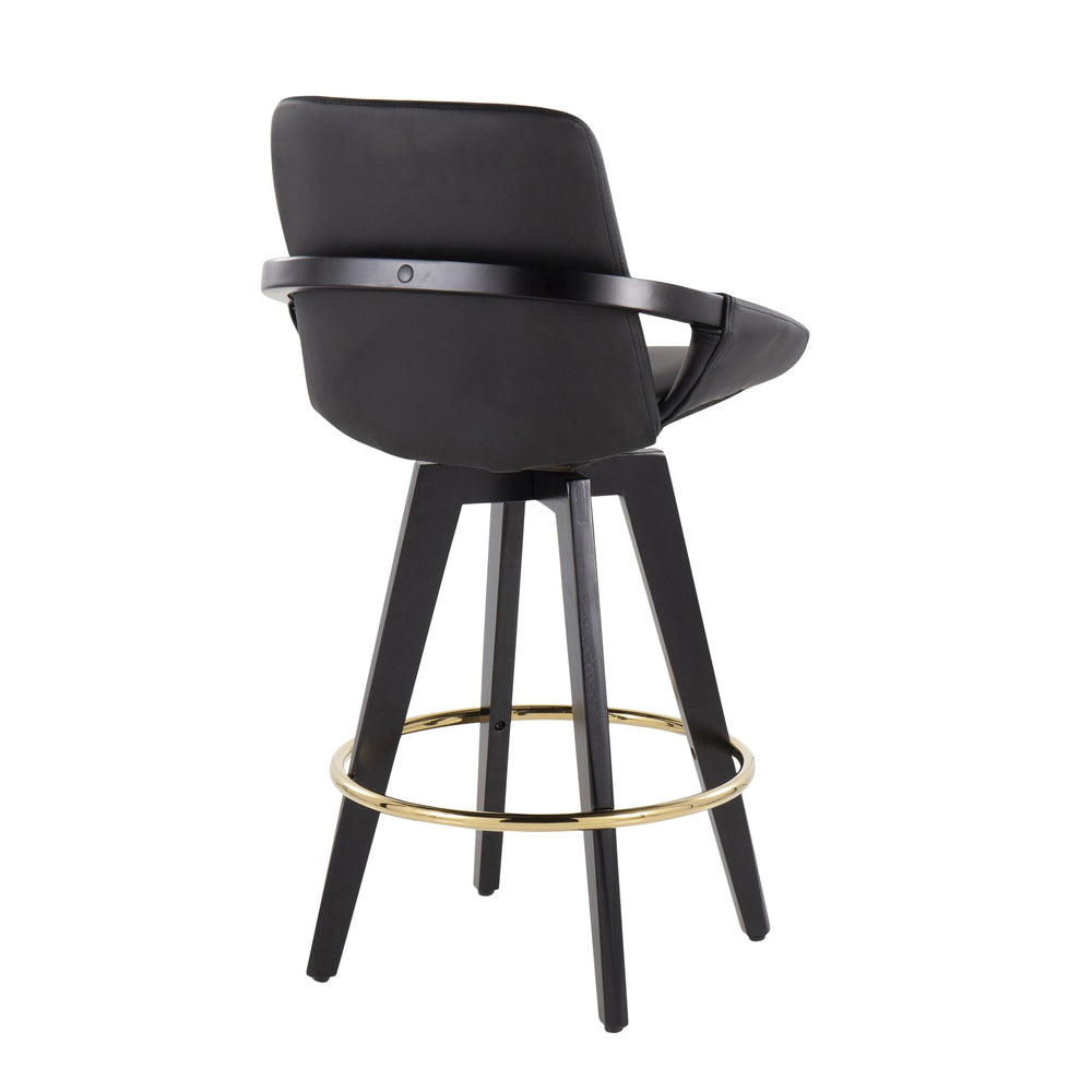 English Elm Cosmo Contemporary Counter Stools Set Of 2 - Stylish Black Wood & Gold Metal Footrest, Swivel Comfort B202S00207