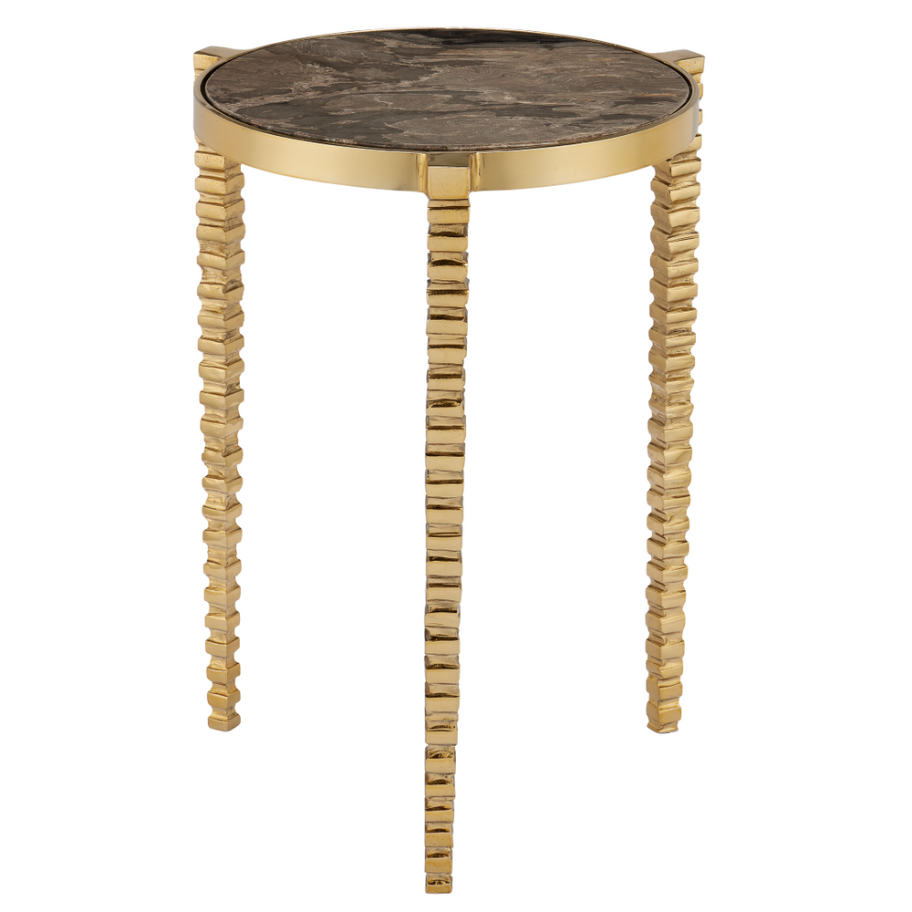 Corrado Cappuccino Marble Accent Table with Polished Brass Legs – Modern Elegance for Your Space