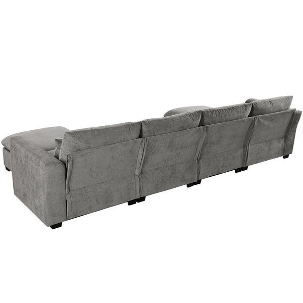 English Elm U_style Modular U-shaped Sectional Sofa with Storage Ottomans Linen Polyester 6 Seat Gray WY000462AAE