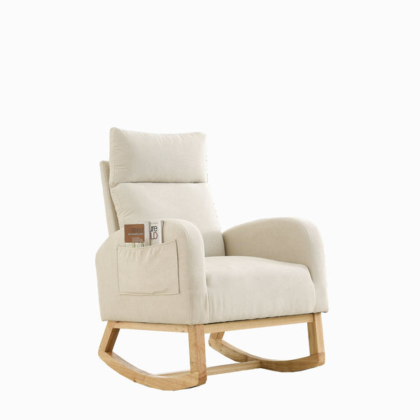 English Elm Welike 27.6"W Teddy Fleece High Back Rocking Chair with Side Pockets, Wooden Frame, 250lb Capacity W834P356485