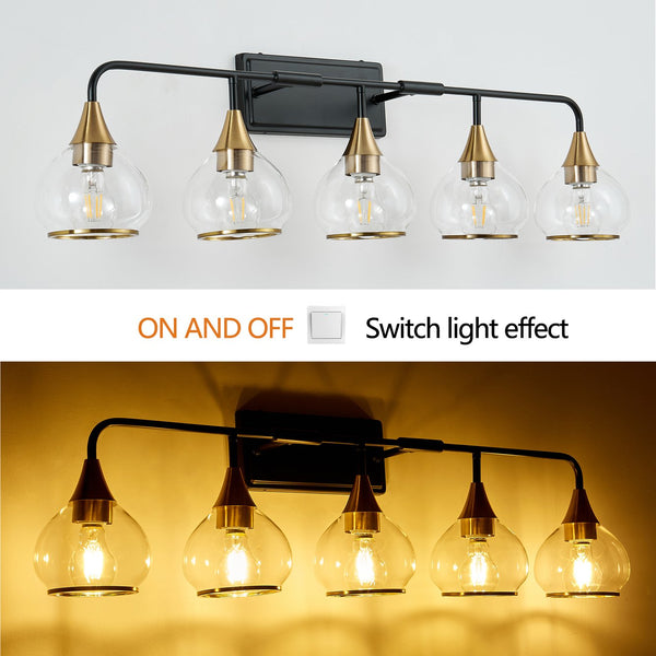 English Elm 40" Modern 6-Light LED Vanity Light — Sleek Iron & Acrylic Bathroom Wall Fixture, Dimmable, 36W Black+Gold W2312P374982