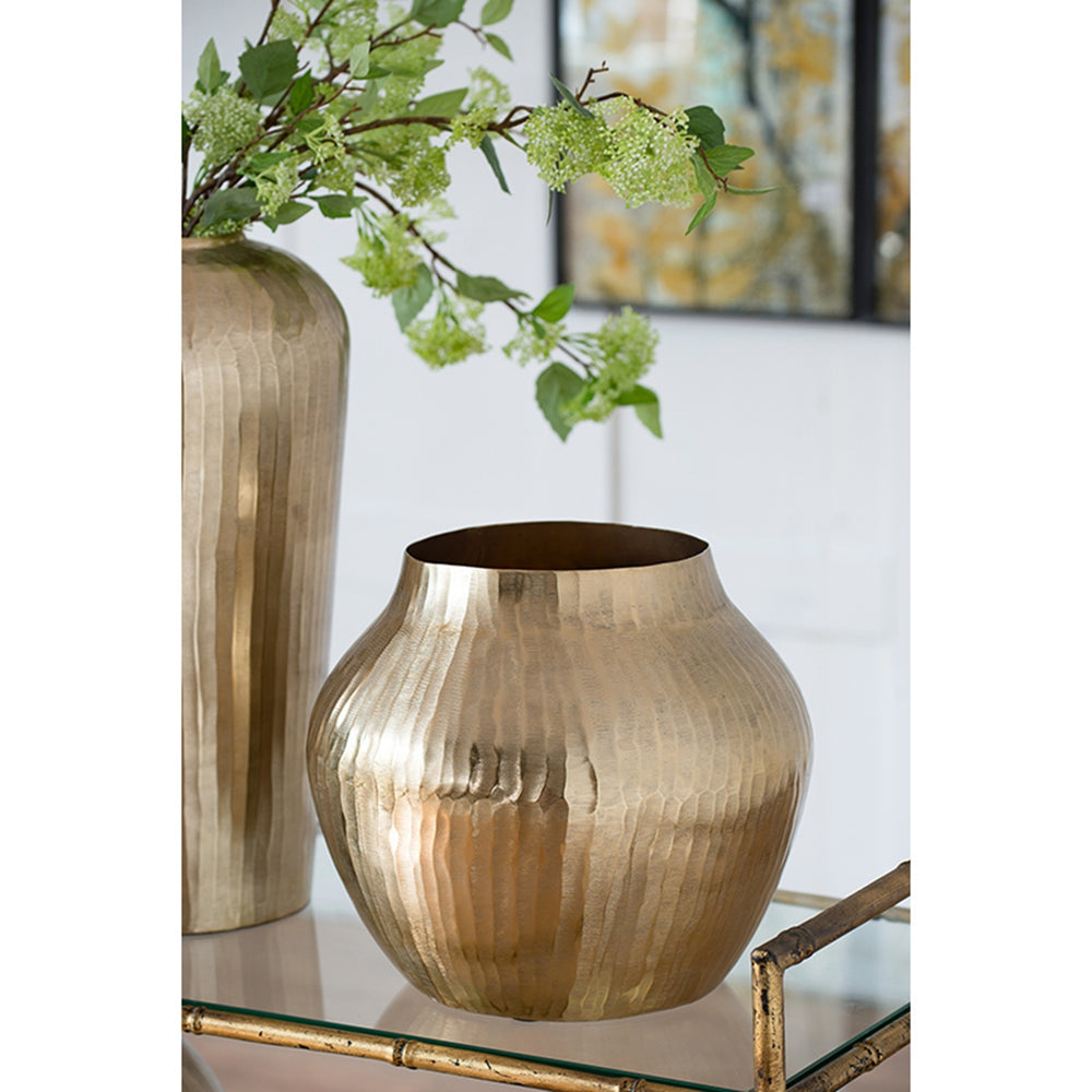 English Elm 13.5x13.5x11.5" Aluminum Chisel Flower Vase - Metallic Gold Short Round Accent, Elegant Tabletop Decor W2078P316628