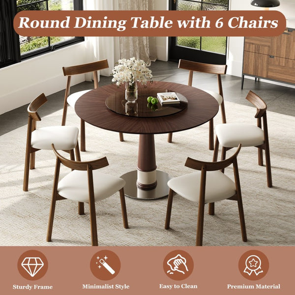 English Elm Retractable Rock Slab Dining Set with Leather Wrapped Base for Compact Apartments W2700S00134