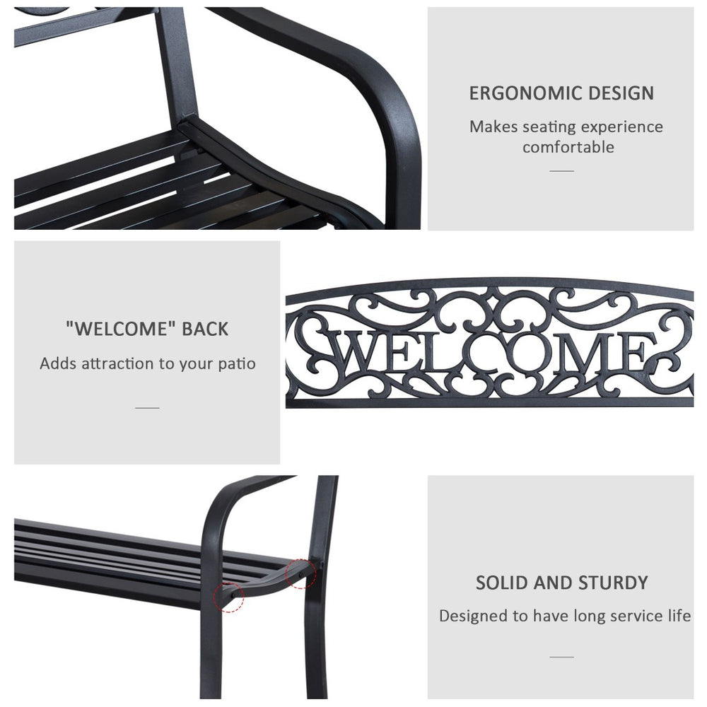 English Elm Outdoor Powder-coated Steel Garden Bench with Curved Slats for Patio or Porch Seating T3971P383901
