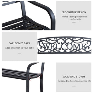 English Elm Outdoor Powder-coated Steel Garden Bench with Curved Slats for Patio or Porch Seating T3971P383901