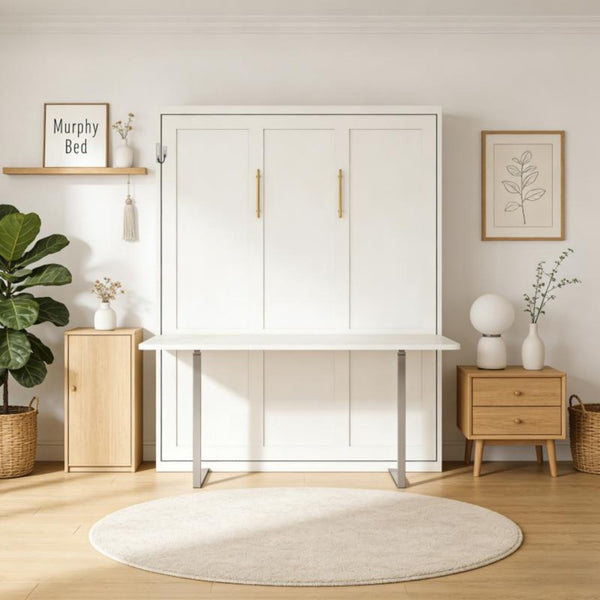 English Elm Multifunctional Queen Murphy Wall Bed with Hydraulic Soft Close and Solid Wood Slat Support W5290S00004