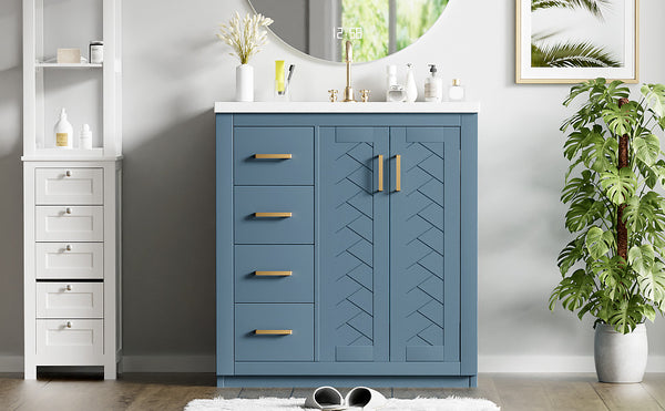 English Elm 30'' Stylish Bathroom Vanity Set With Ceramic Sink, Soft-Close Doors, Solid Wood Frame & Modern Design N710P191970M