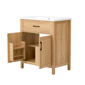 English Elm 30" Solid Pine Bathroom Vanity with Resin Sink Soft Close Doors and Natural Grain Finish N710P405952P