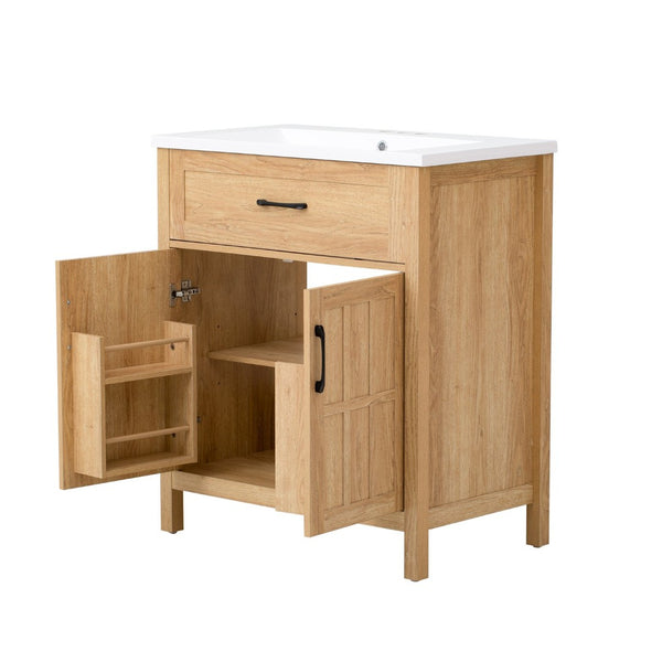 English Elm 30" Solid Pine Bathroom Vanity with Resin Sink Soft Close Doors and Natural Grain Finish N710P405952P