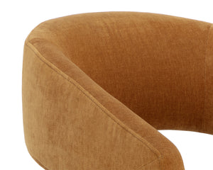 Sunpan Lloret Wheeled Dining Armchair - Elegant Curves, Comfortable Upholstery, Effortless Mobility for Dining Danny Amber