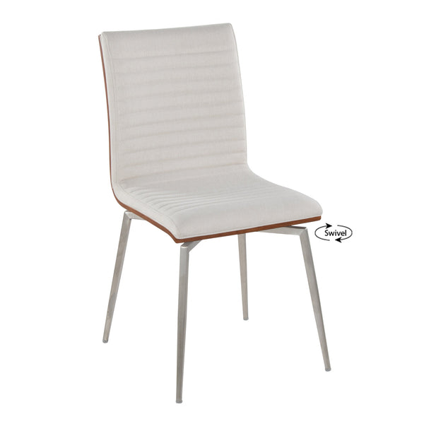 English Elm Mason Tufted Swivel Dining & Accent Chair Set of 2 — Walnut Back, Cream Fabric, Stainless Legs, Modern Comfort B202P223607