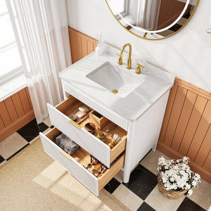 English Elm Fully Assembled 30 Inch Bathroom Vanity Solid Rubberwood Cabinet Carrara Marble Top W1826P439632