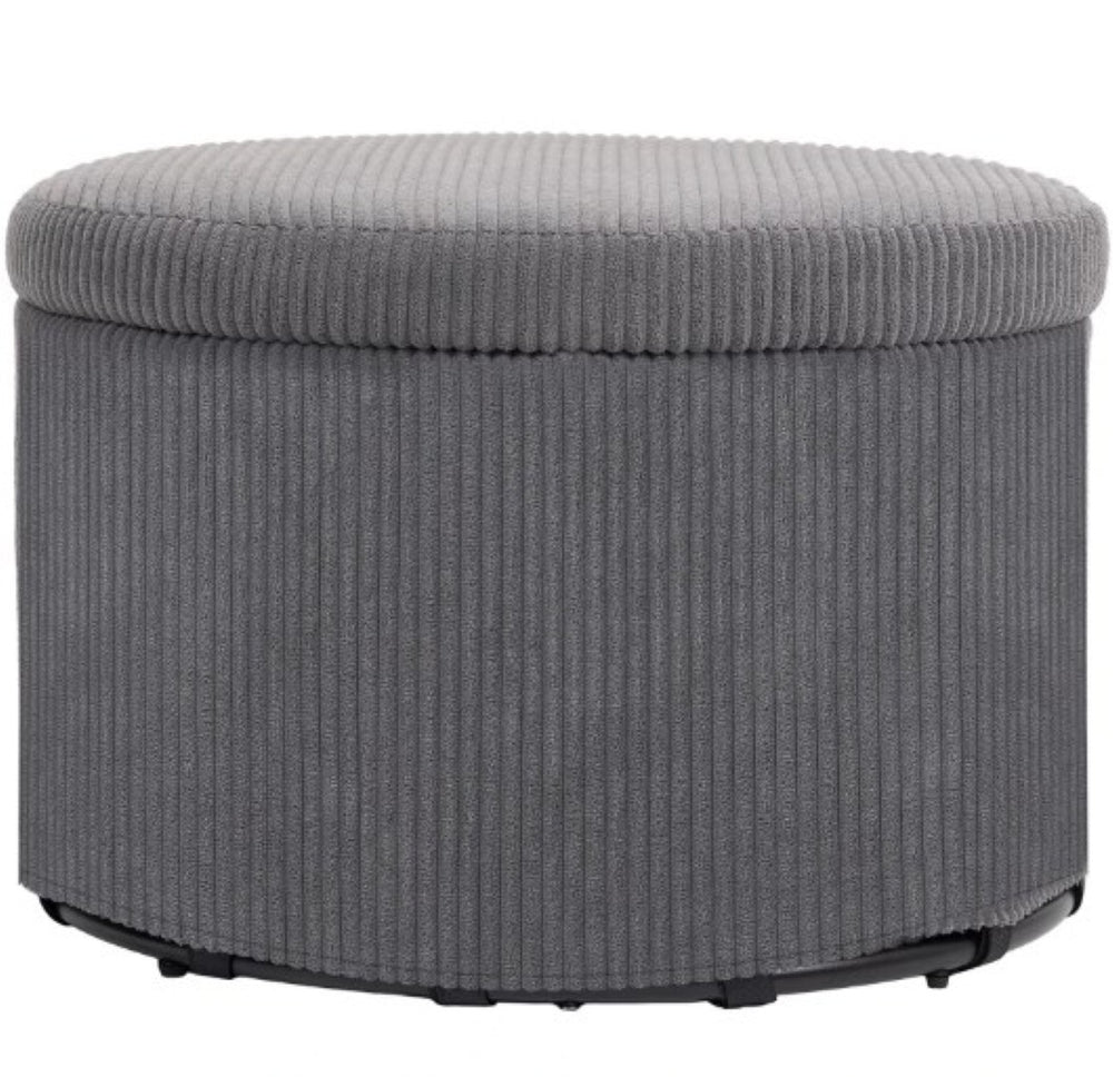 English Elm Upholstered Corduroy Round Storage Ottoman with Lid for Living Room or Bedroom T3971P430899
