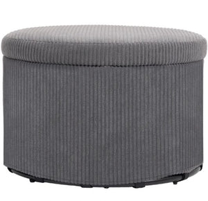 English Elm Upholstered Corduroy Round Storage Ottoman with Lid for Living Room or Bedroom T3971P430899