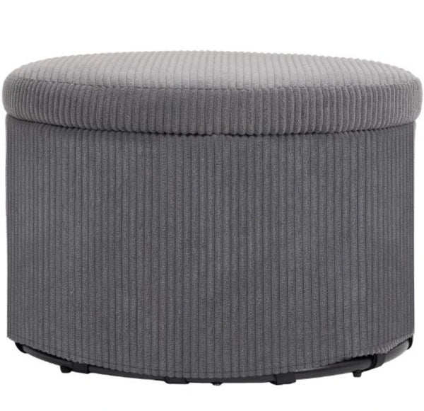 English Elm Upholstered Corduroy Round Storage Ottoman with Lid for Living Room or Bedroom T3971P430899