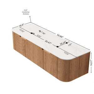 English Elm Dina Floating Bathroom Vanity Cabinet Sintered Stone Top Wood Grain 2 Drawer W2615P293815