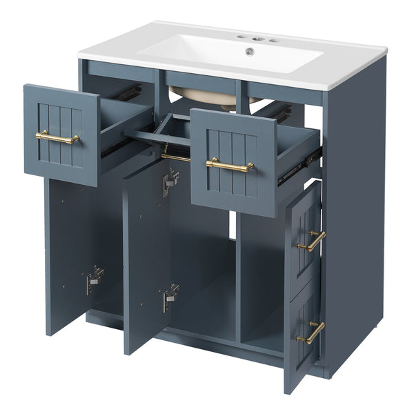 English Elm 30inch Bathroom Vanity with Undermount Sink, Tip-Out Tray, Soft-Close Doors, Spacious Drawers & Handles Blue N710P331580C