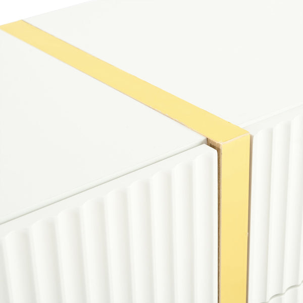 English Elm ON-TREND Fluted TV Stand for Up to 80" TVs with Cable Management, Gold Wood Legs & Ample Storage White WF531671AAK