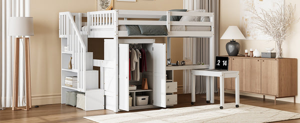 English Elm Queen Murphy Bed with Integrated Desk Cabinet Shelves Space Saving Studio Solution White N708S00014K