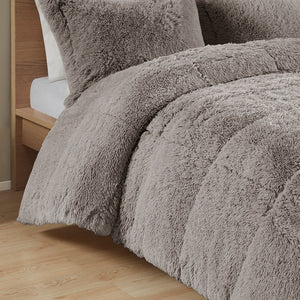 JLA Home Intelligent Design - Shaggy Lux Faux Fur Comforter Mini Set with Plush Reverse for Cozy Layering and Modern Texture Grey ID10-1698