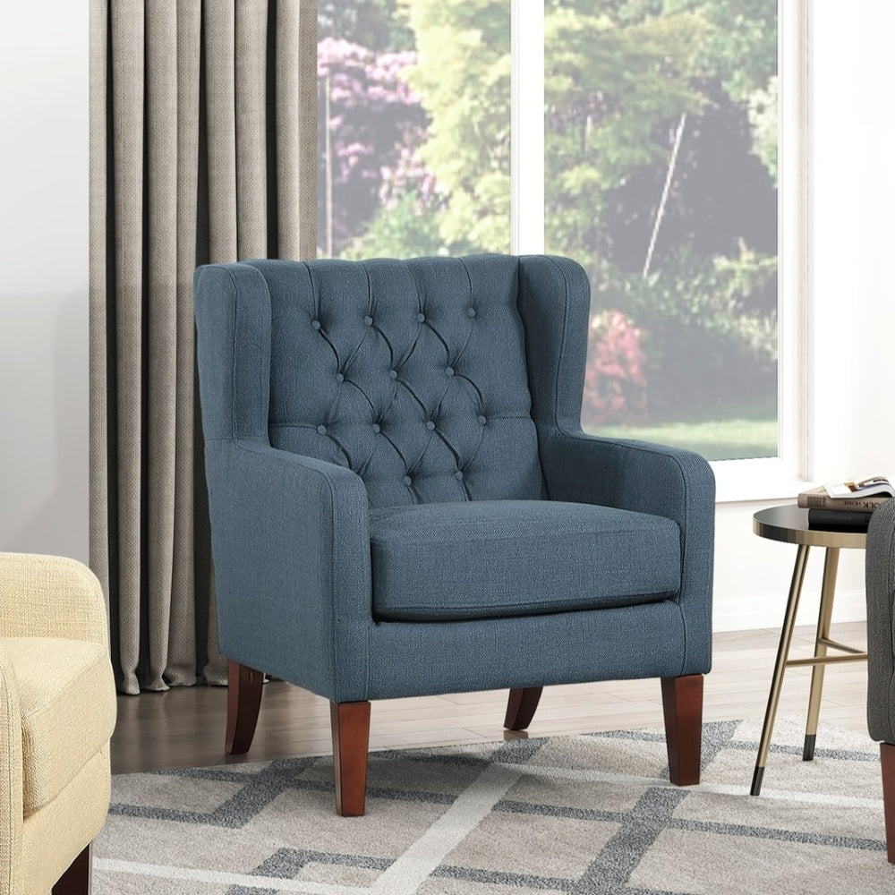 English Elm Classic Wingback Button-tufted Accent Chair Plush Foam Seat Solid Wood Legs Formal Style B011P419468