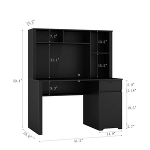 English Elm Computer Desk with Hutch Bookshelf Drawers and Built-in Power Strip for Home Office W1321S00043