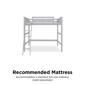 English Elm Denver Full Size Loft Bed with Ladder & Guardrails, Gray Wood Space-Saving Design for Kids Rooms B2733P384490