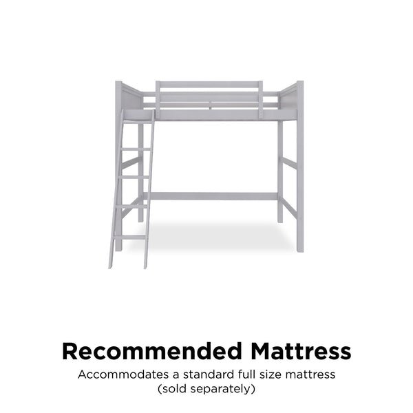 English Elm Denver Full Size Loft Bed with Ladder & Guardrails, Gray Wood Space-Saving Design for Kids Rooms B2733P384490