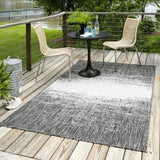Unique Loom Outdoor Modern Ombre Machine Made Abstract Rug Charcoal Gray, Ivory/Gray 9' 0" x 12' 0"