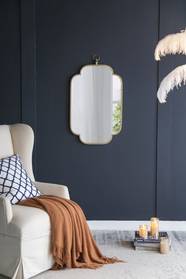 English Elm 19.7" Adaline Champagne Gold Wall Mirror 19.7" Regal Lantern-Style Hanger Notched Corners 36" W2078P288177