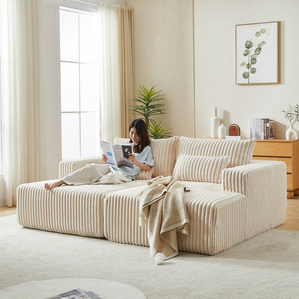English Elm 87" Oversized Sectional Lounge Chaise - Plush Corduroy, No Assembly, Reclining Sofa Bed For Cozy Spaces W834S00320