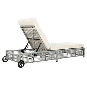 English Elm TREXM Outdoor Lounge Chair with 5-Position Recline, Woven PE Rattan, Removable Cushion & Wheels for Patio Beige+Grey N715P207900E